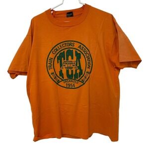 Vintage 80s Train Collectors‎ Association T Shirt Orange Mens Size XL